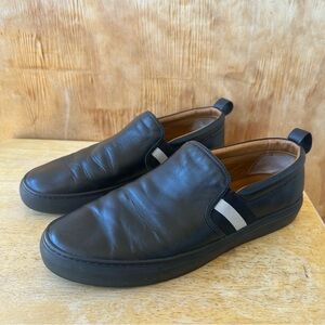 Bally Herald Leather Black Slip On Sneaker Stripe Shoe